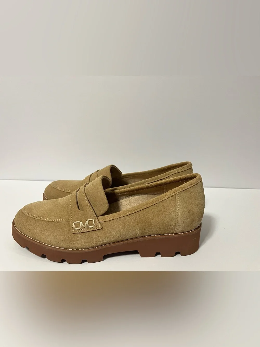 Vionic Eloide Nubuck Brown Suede Leather Loafers Womens 7 Chunky Lug Sole Preppy